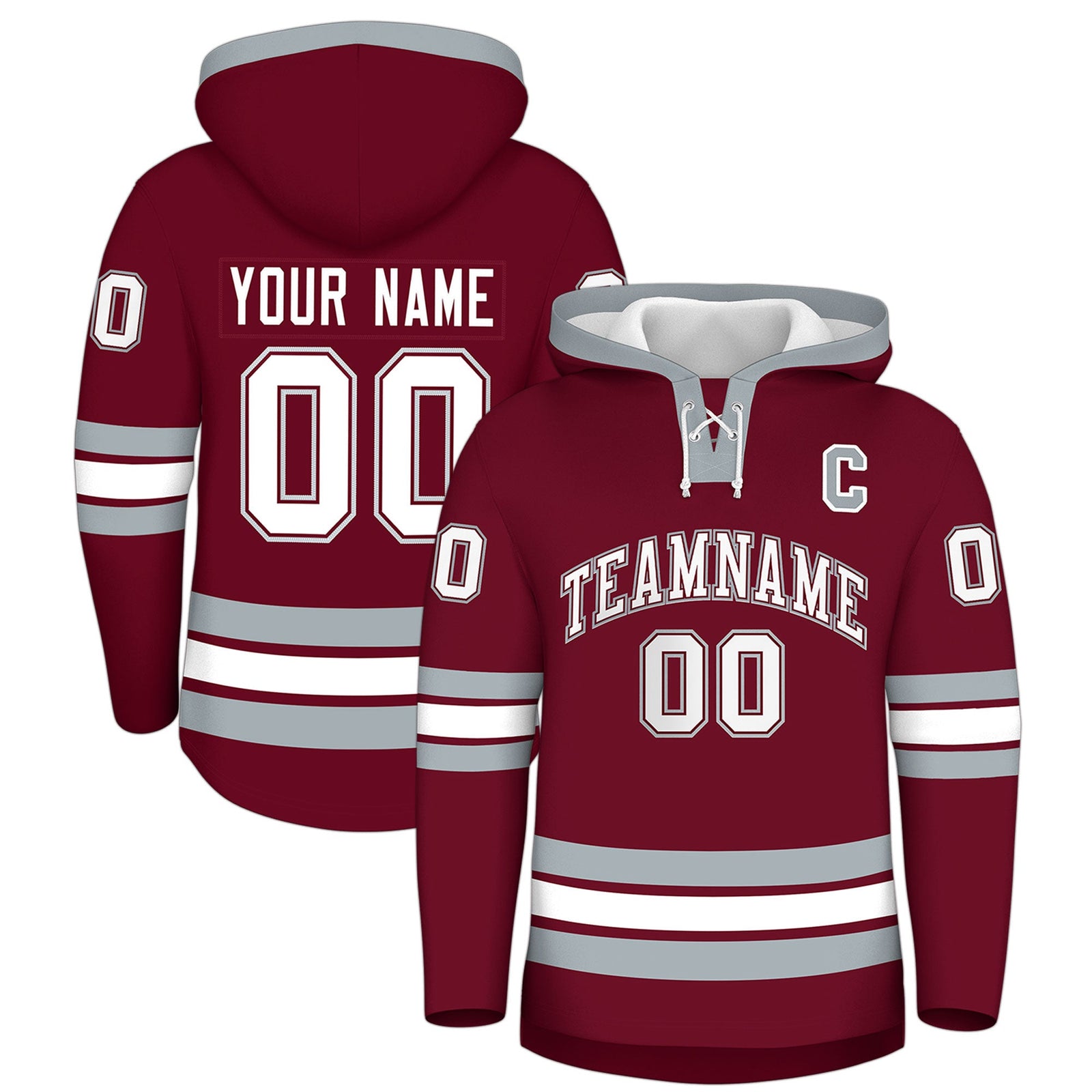 Custom Hockey Hoodie Jersey Crimson Silver Classic Style for Men&Youth