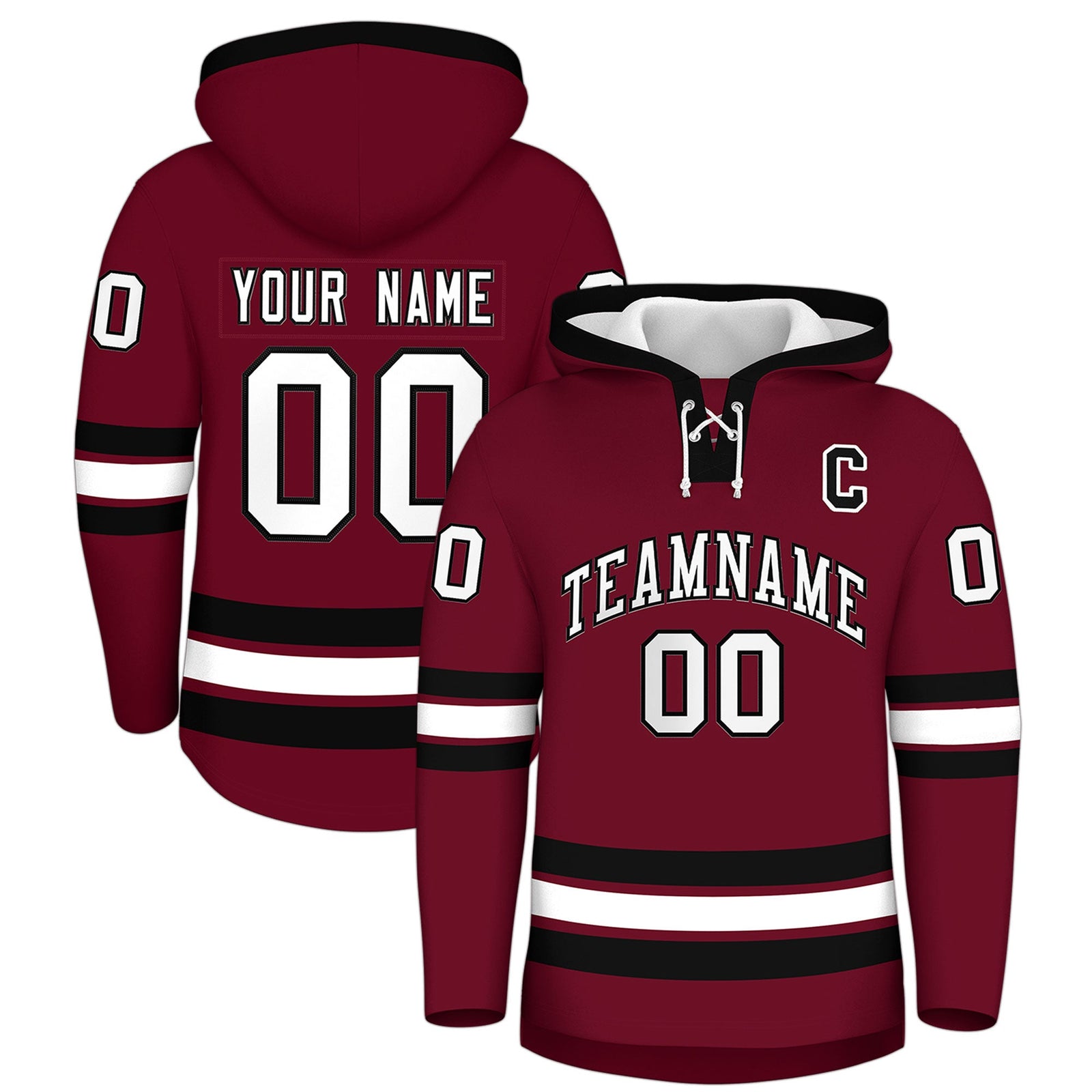 Custom Hockey Hoodie Jersey Crimson Black Classic Style Add Name,Number & Logo