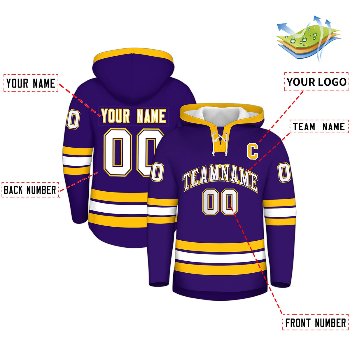Custom Hockey Hoodie Jersey Purple Gold Classic Style for Men&amp;Youth