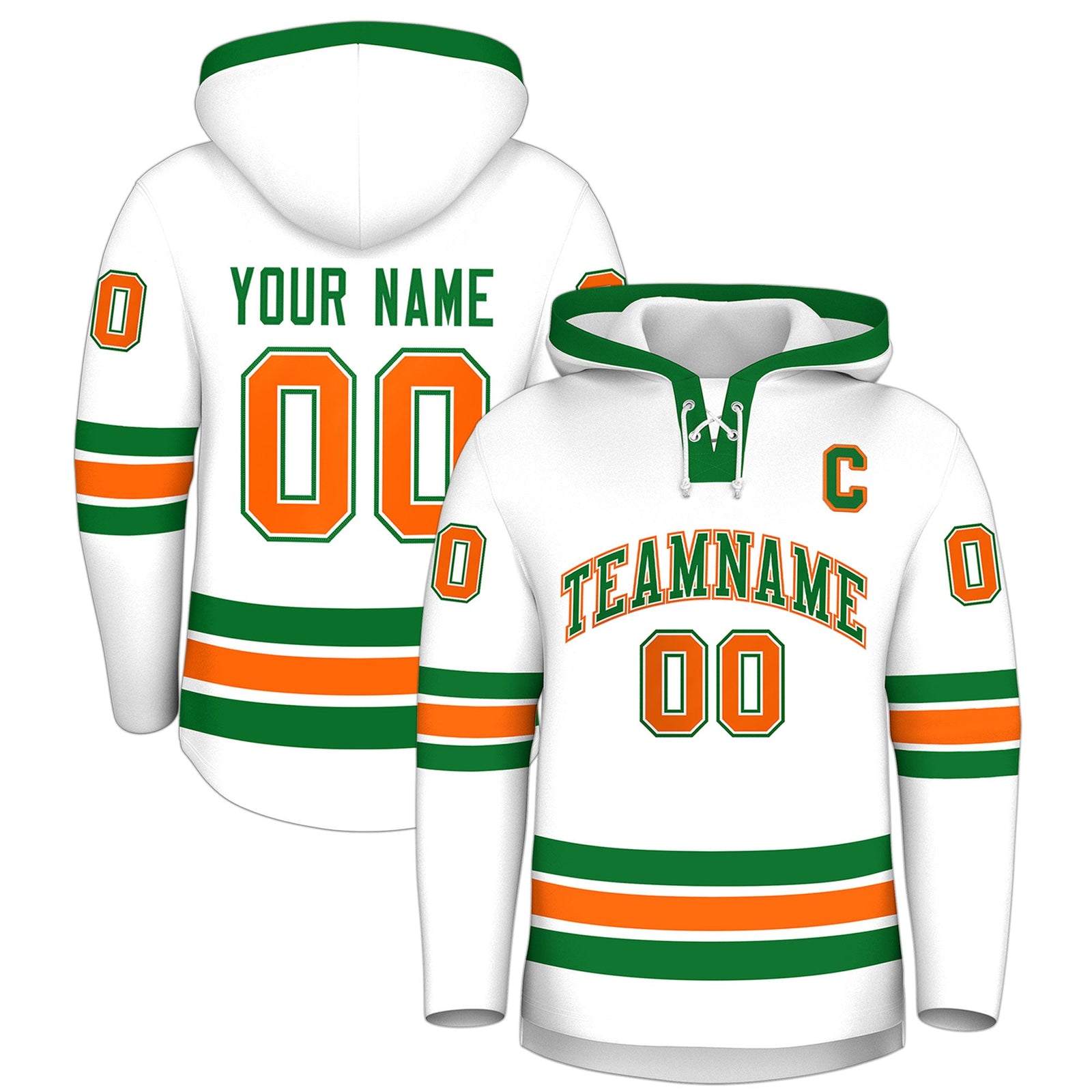 Custom Hockey Hoodie Jersey White Kelly Green Classic Style for Men&Youth