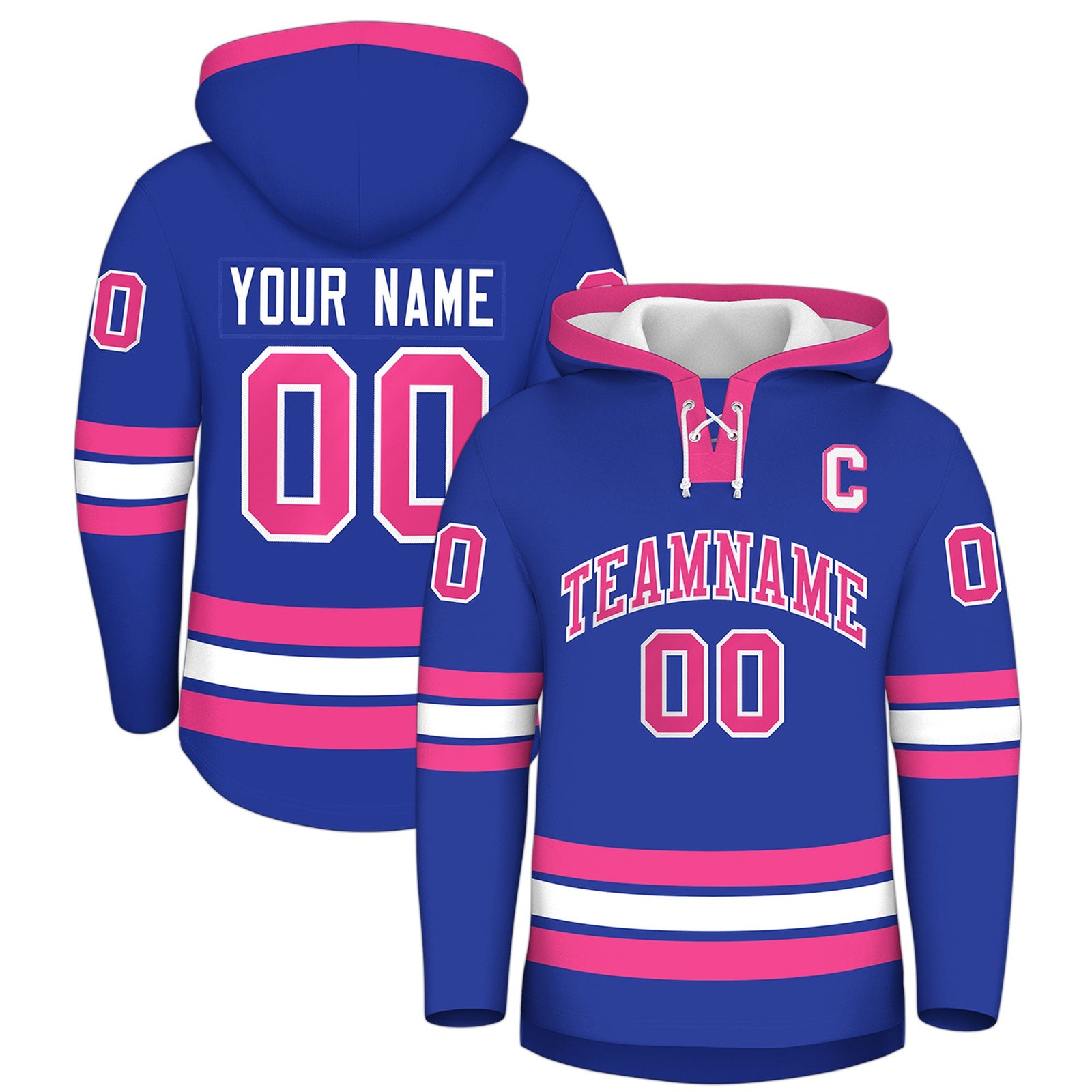 Custom Hockey Hoodie Jersey Royal Blue Pink Classic Style Add Name,Number & Logo