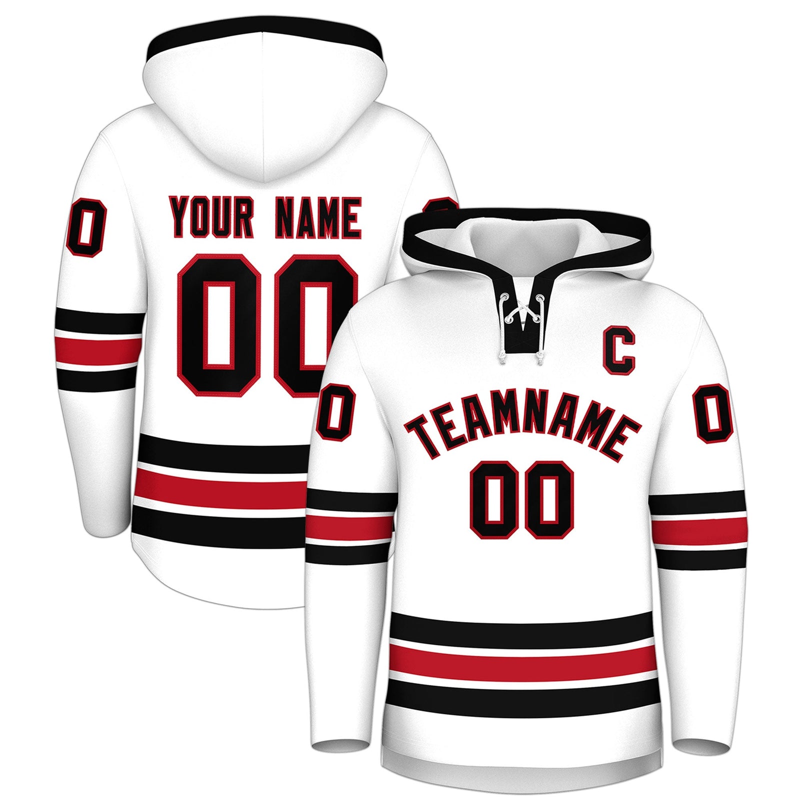 Custom Hockey Hoodie Jersey White Black Classic Style Add Name,Number & Logo