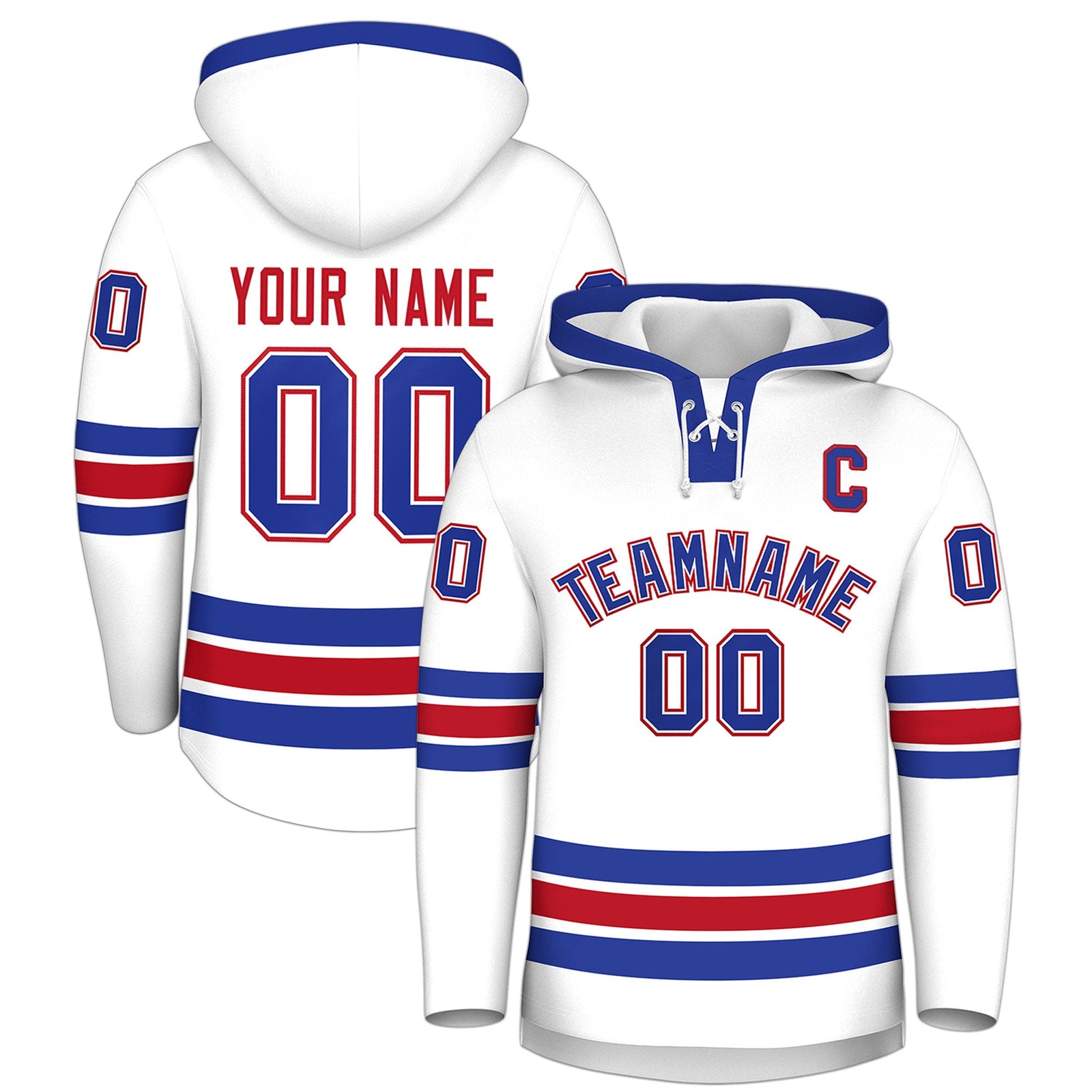 Custom Hockey Hoodie Jersey White Royal Blue Classic Style for Men&Youth