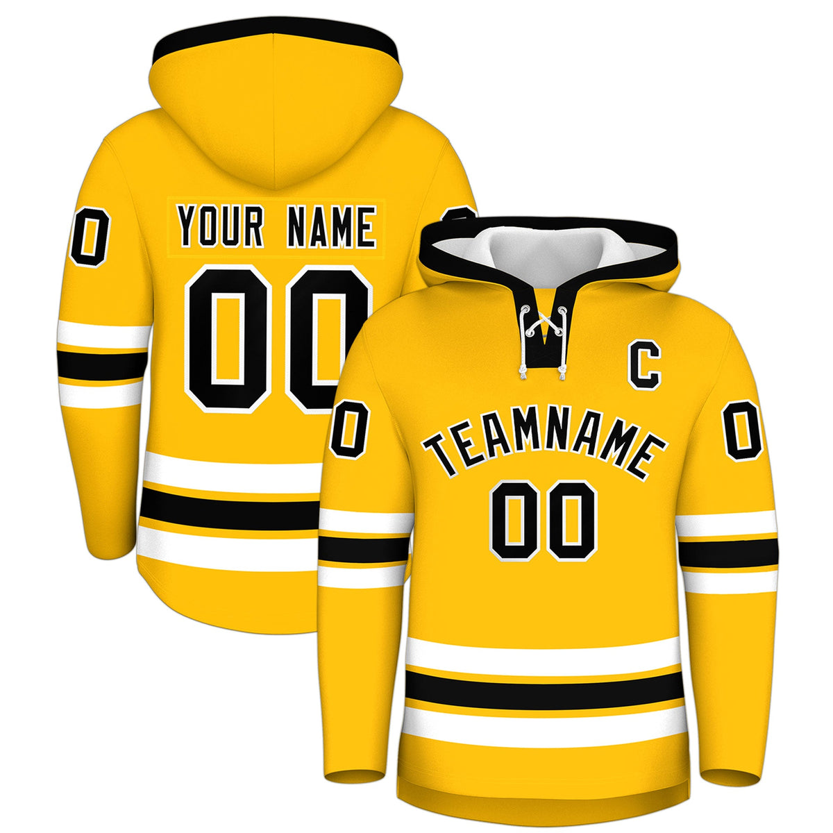 Custom Hockey Hoodie Jersey Gold Black Classic Style Add Name,Number &amp; Logo