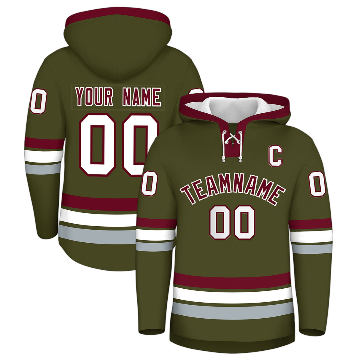 Custom Hockey Hoodie Jersey Olive Crimson Classic Style Add Name,Number&amp;Logo