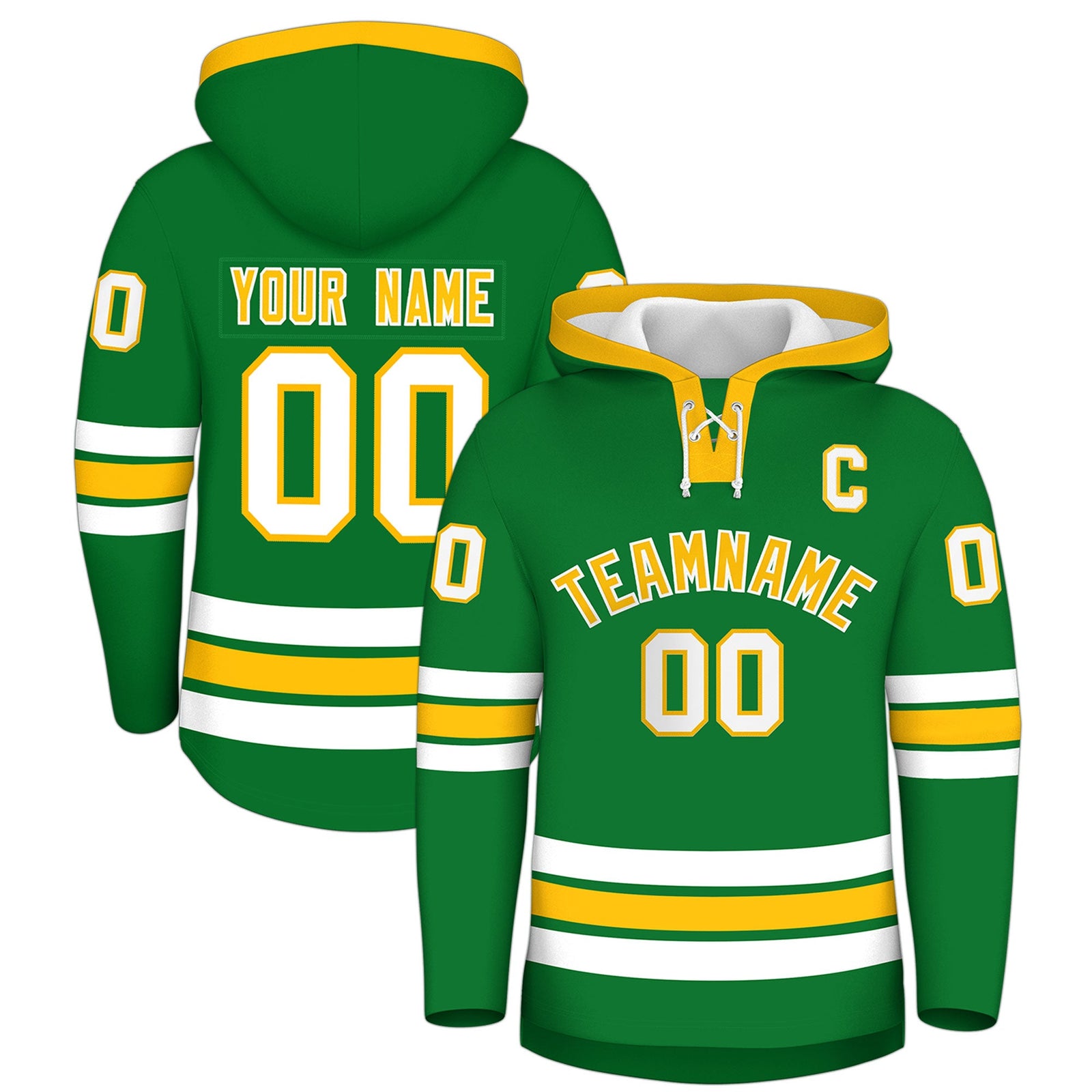 Custom Hockey Hoodie Jersey Kelly Green Gold Classic Style for Men&Youth