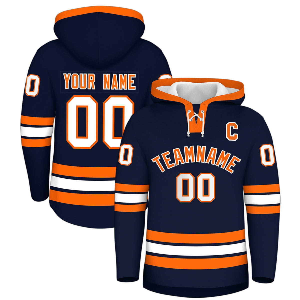 Custom Hockey Hoodie Jersey Navy Orange Classic Style for Men&amp;Youth