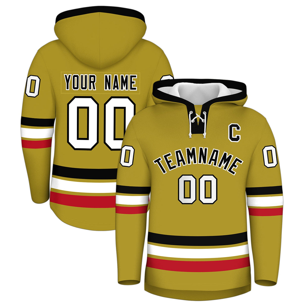 Custom Hockey Hoodie Jersey Old Gold Black Classic Style for Men&amp;Youth