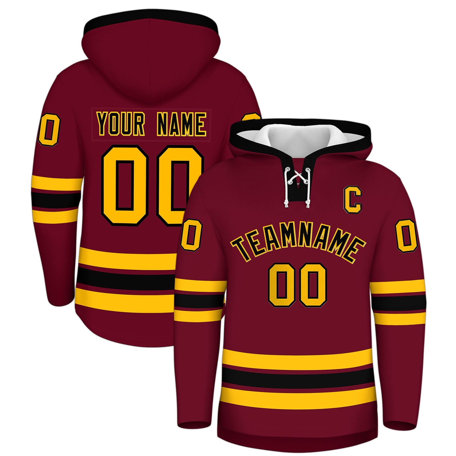 Custom Hockey Hoodie Jersey Crimson Black Classic Style Add Name,Number&Logo