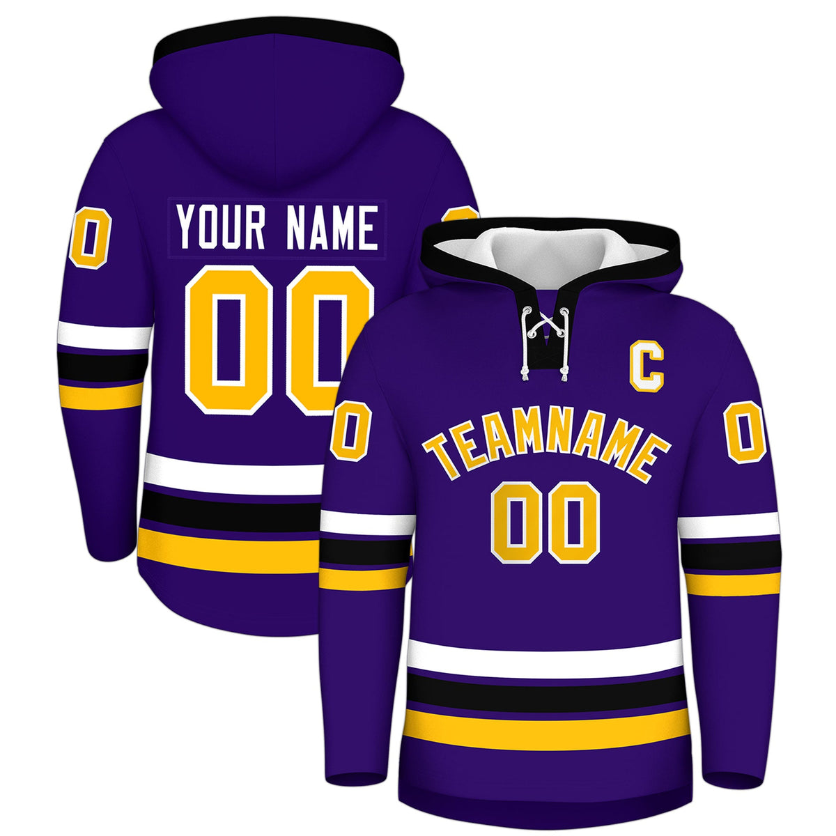 Custom Hockey Hoodie Jersey Purple Black Classic Style for Men&amp;Youth