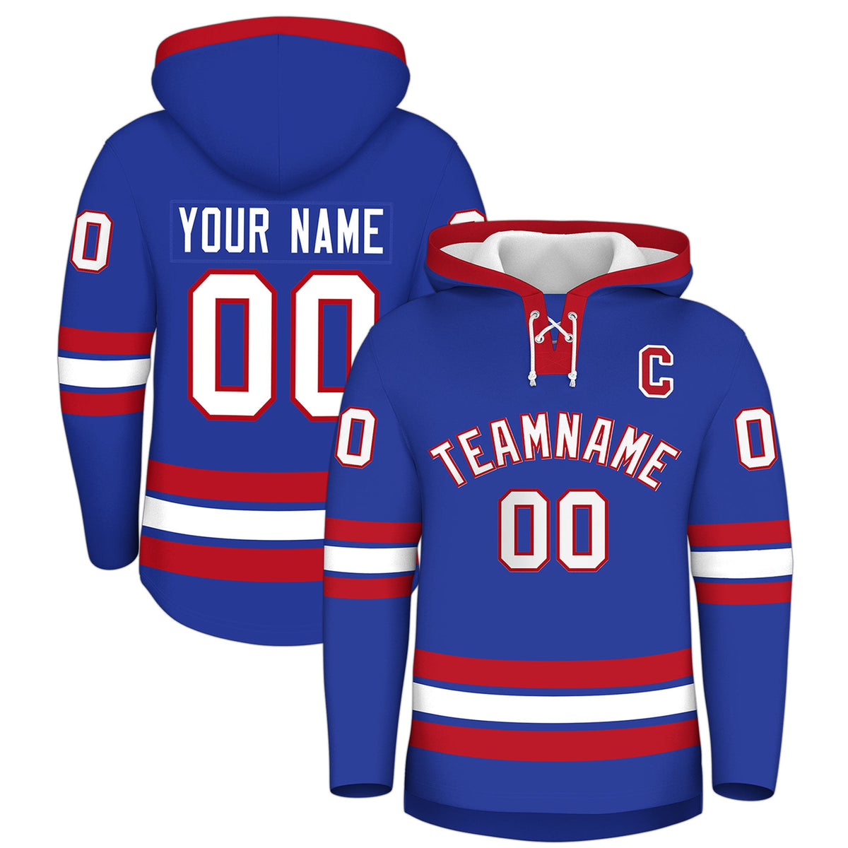 Custom Hockey Hoodie Jersey Royal Blue Red Classic Style Add Name,Number&amp;Logo