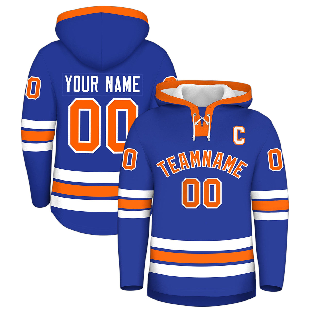 Custom Hockey Hoodie Jersey Royal Blue Orange Classic Style for Men&amp;Youth