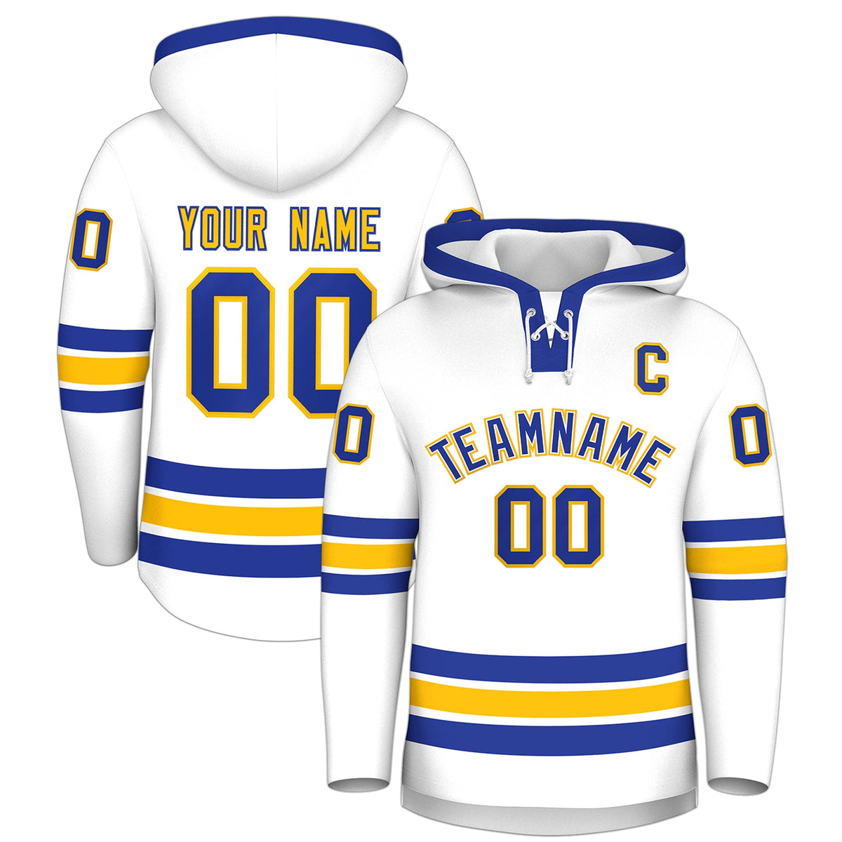 Custom Hockey Hoodie Jersey White Royal Blue Classic Style Add Name,Number &amp; Logo