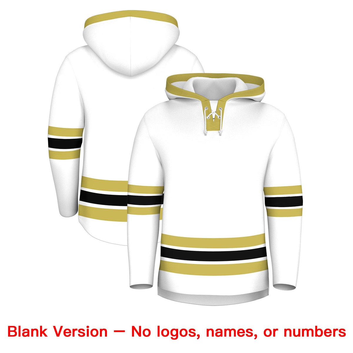 Custom Hockey Hoodie Jersey White Old Gold Classic Style Add Name,Number &amp; Logo