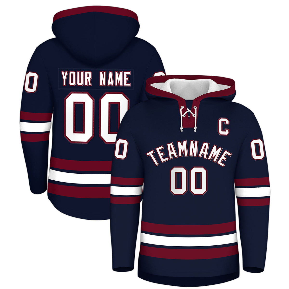 Custom Hockey Hoodie Jersey Navy Crimson Classic Style Add Name,Number&amp;Logo