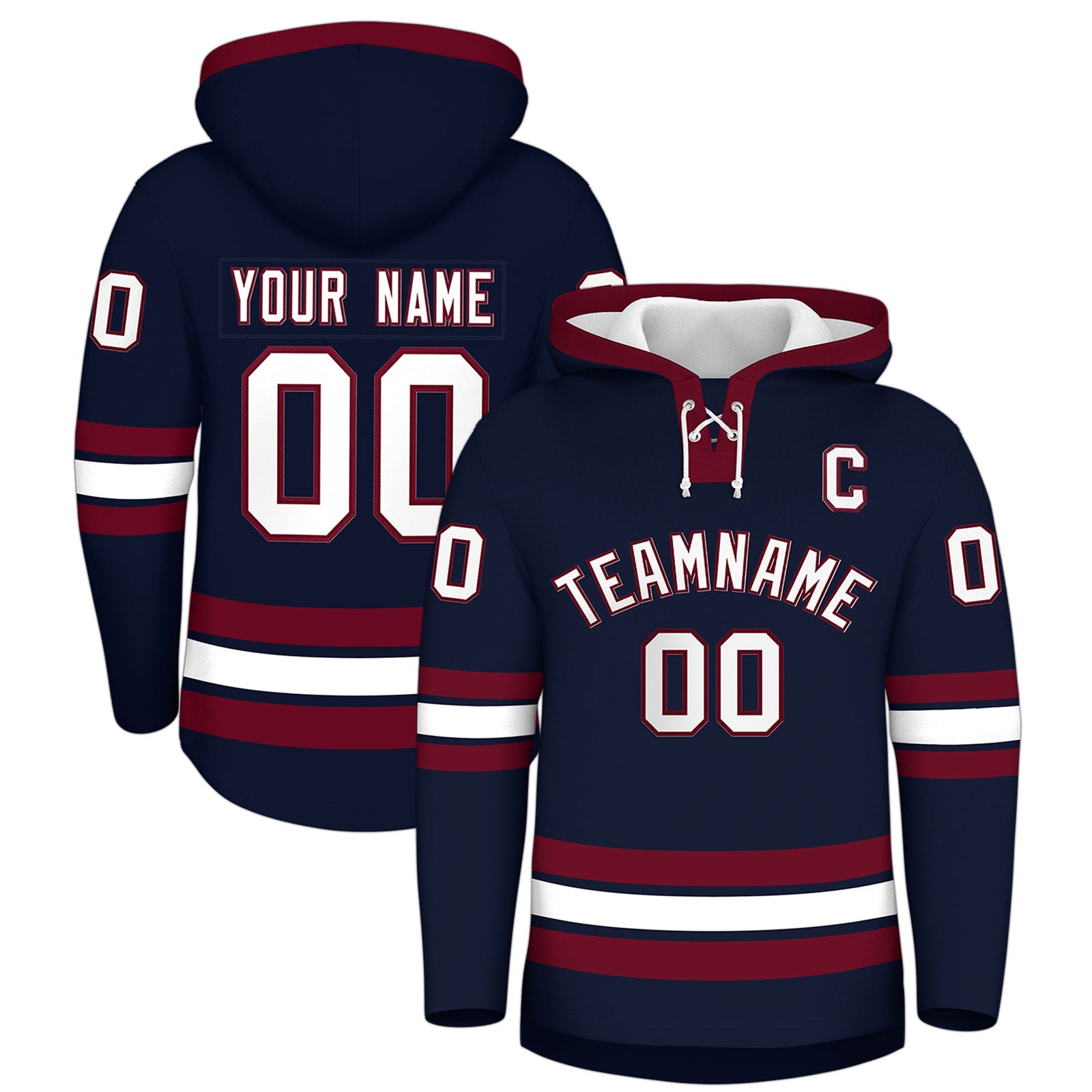Custom Hockey Hoodie Jersey Navy Crimson Classic Style Add Name,Number&Logo
