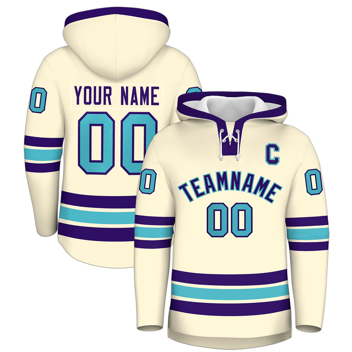 Custom Hockey Hoodie Jersey Cream Purple Classic Style for Men&amp;Youth