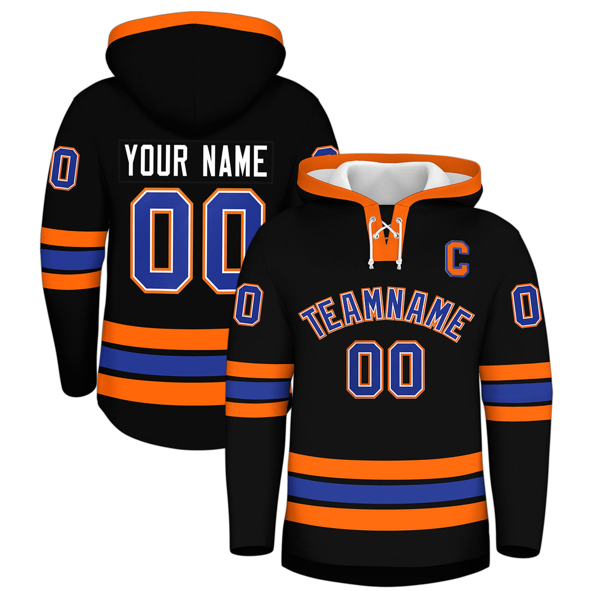 Custom Hockey Hoodie Jersey Black Orange Classic Style for Men&amp;Youth