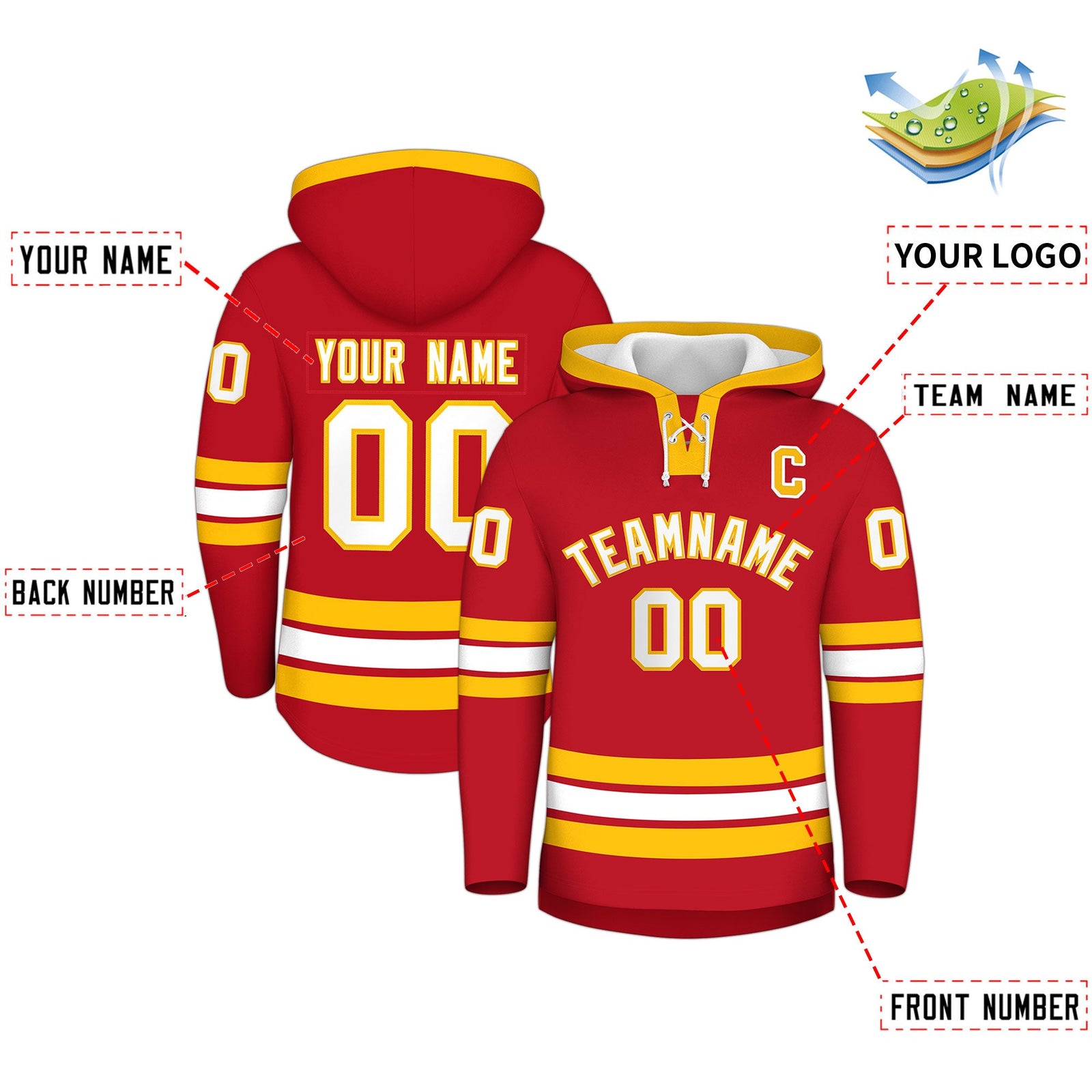 Custom Hockey Hoodie Jersey Red White Classic Style for Men&Youth