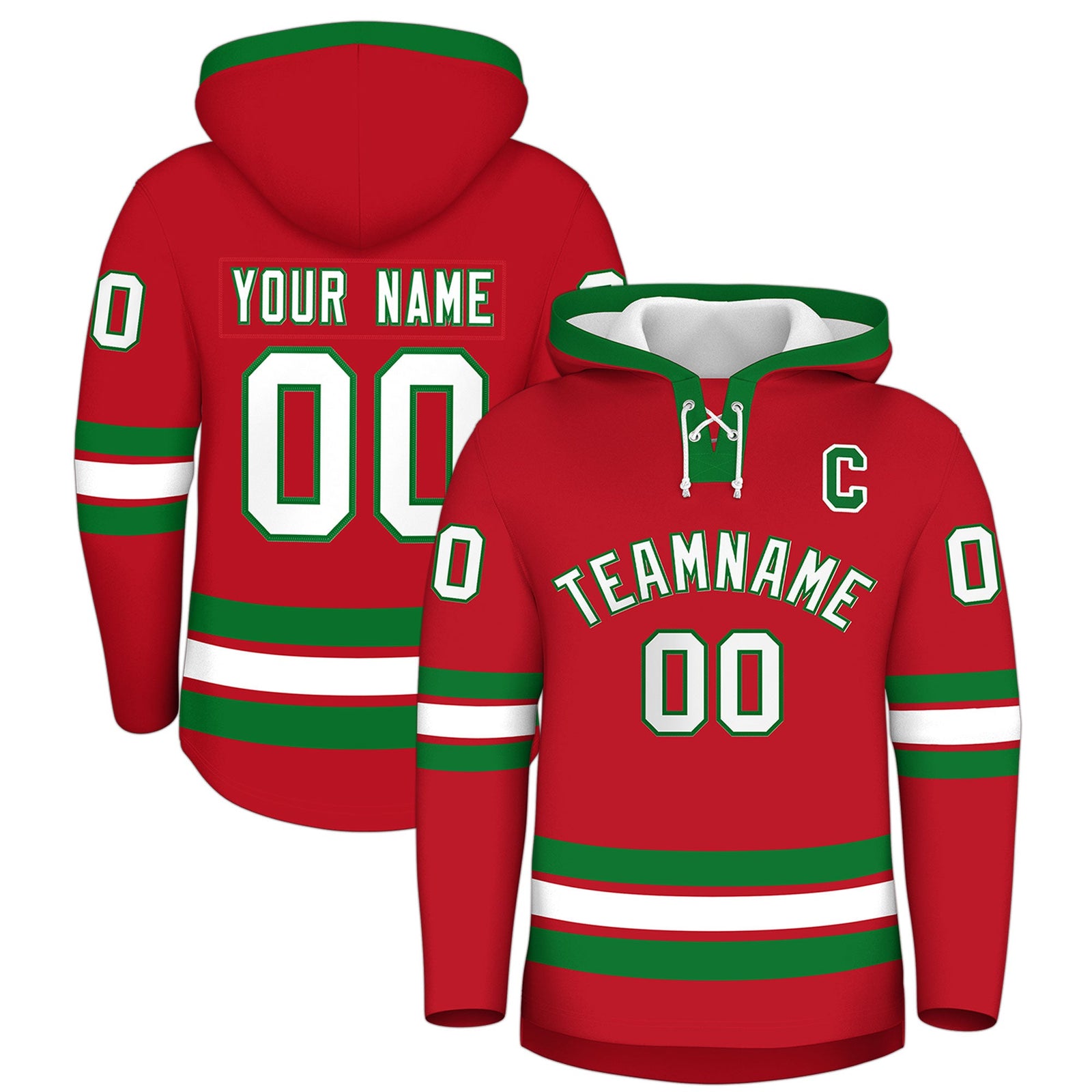 Custom Hockey Hoodie Jersey Red Kelly Green Classic Style for Men&Youth