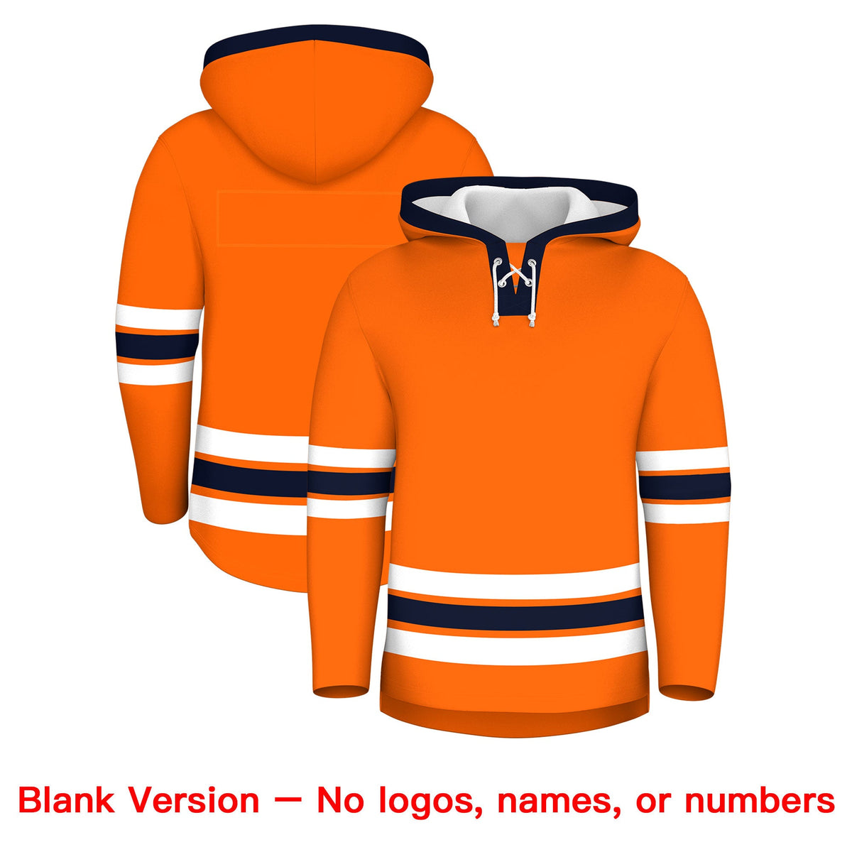 Custom Hockey Hoodie Jersey Orange Navy Classic Style Add Name,Number&amp;Logo