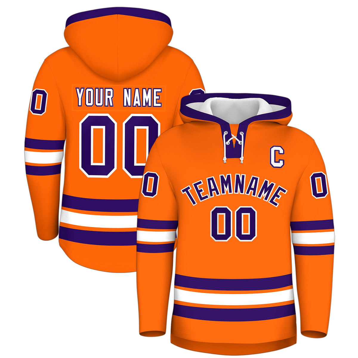 Custom Hockey Hoodie Jersey Orange Purple Classic Style for Men&amp;Youth
