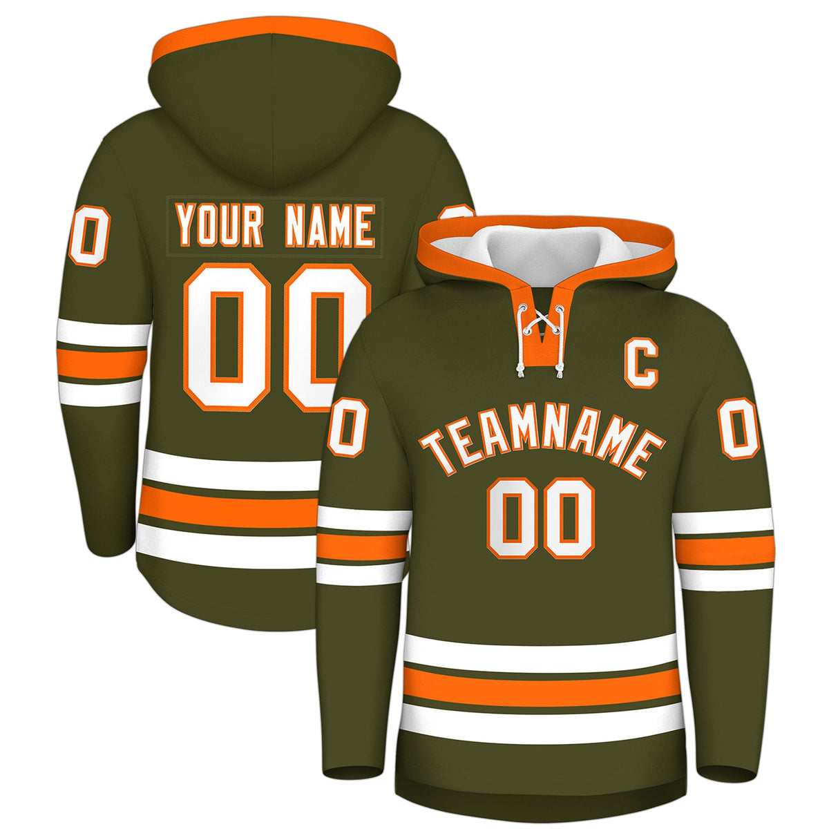 Custom Hockey Hoodie Jersey Olive Orange Classic Style for Men&amp;Youth