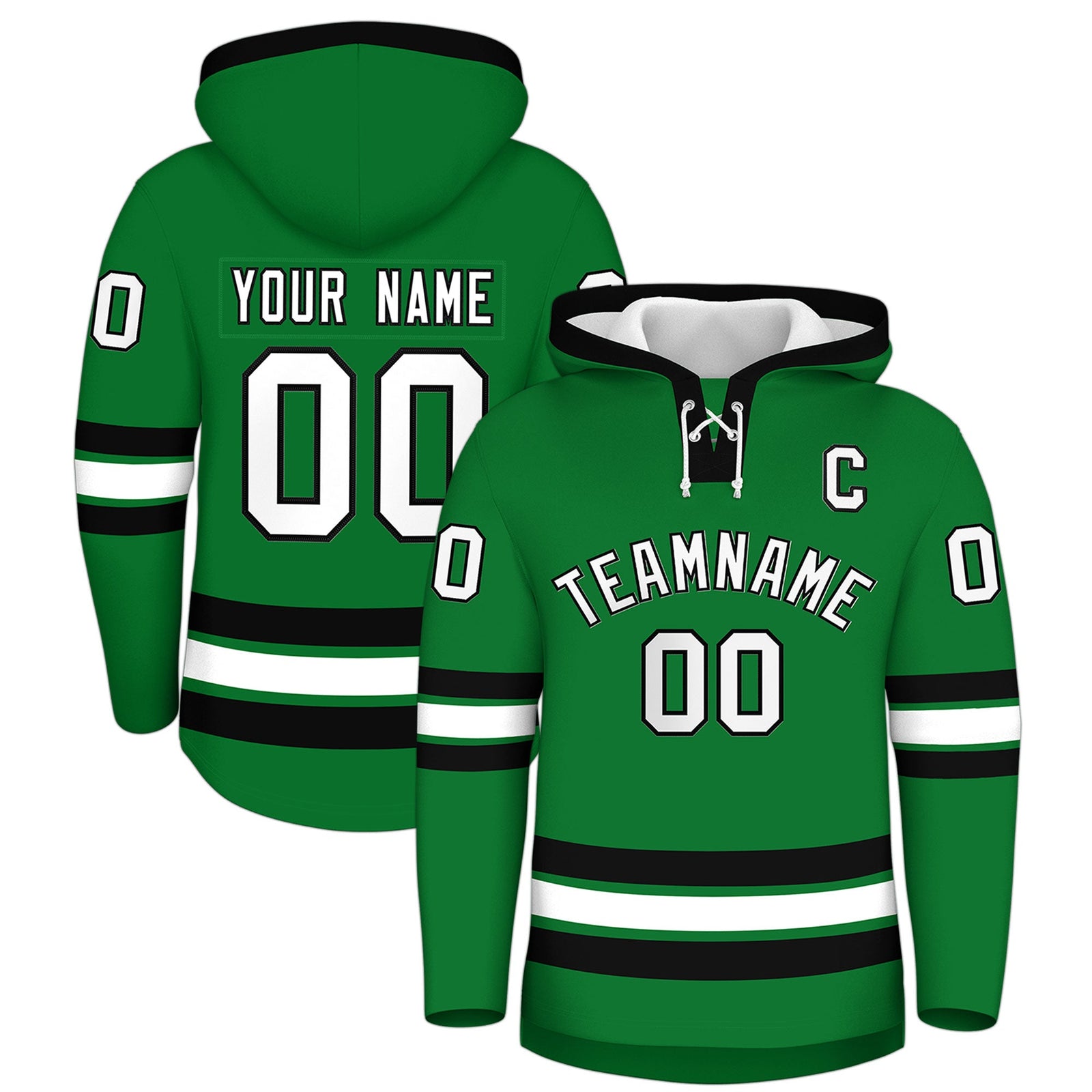 Custom Hockey Hoodie Jersey Kelly Green Black Classic Style for Men&Youth