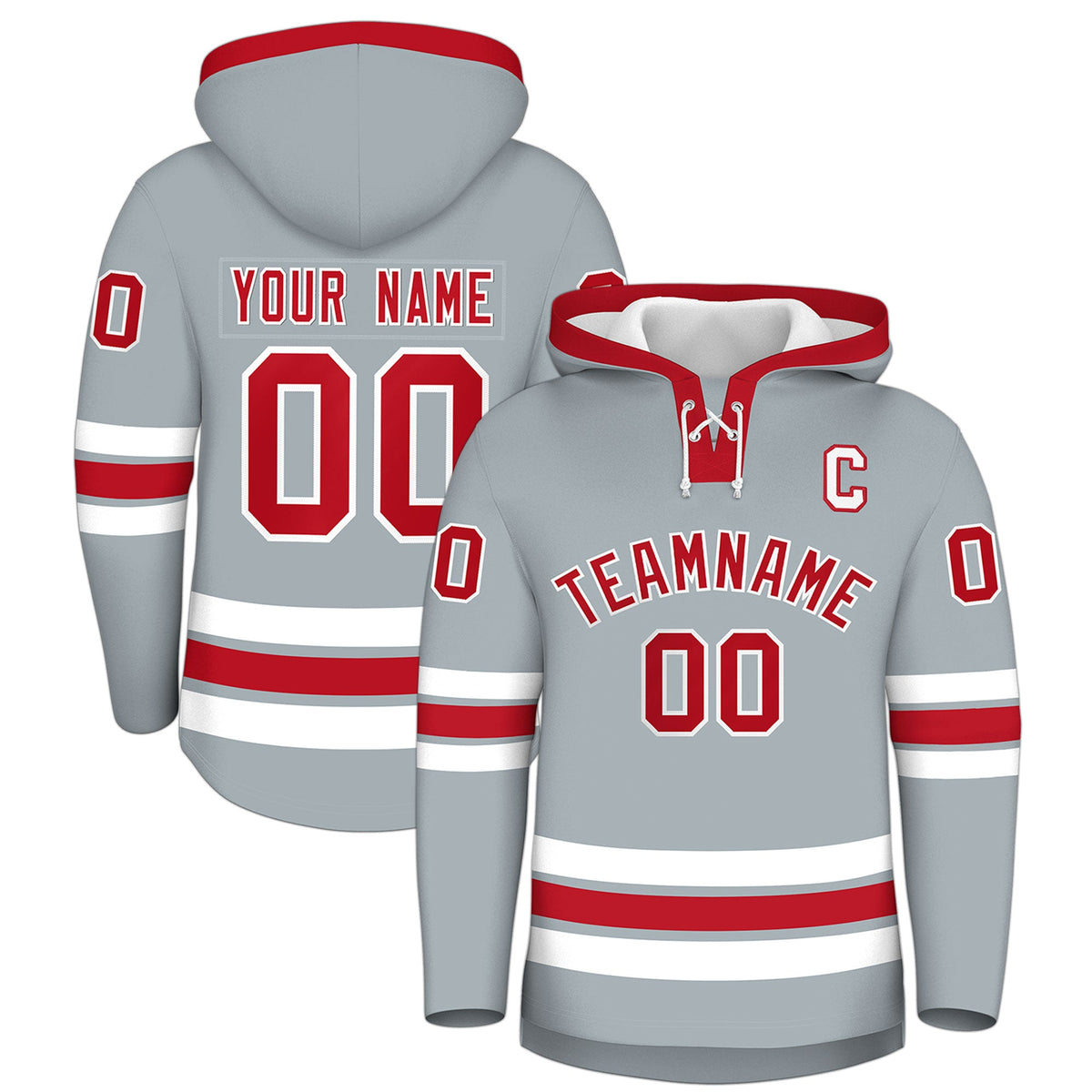 Custom Hockey Hoodie Jersey Silver Red Classic Style for Men&amp;Youth