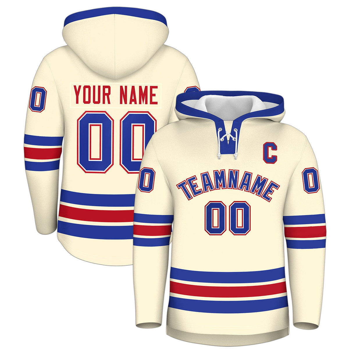 Custom Hockey Hoodie Jersey Cream Royal Blue Classic Style Add Name,Number &amp; Logo