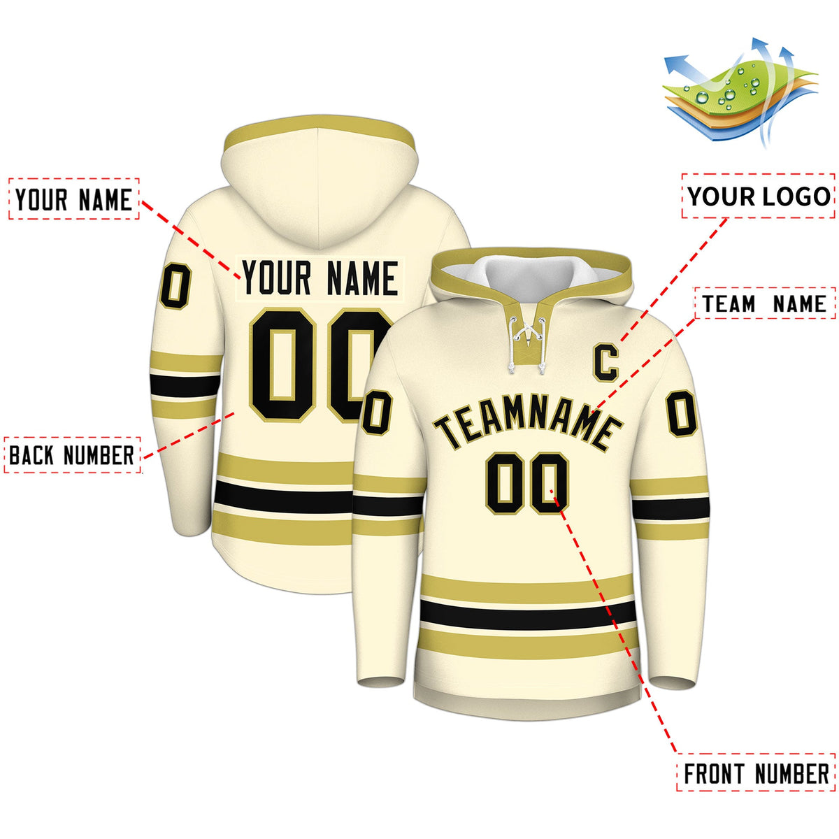 Custom Hockey Hoodie Jersey Cream Old Gold Classic Style for Men&amp;Youth
