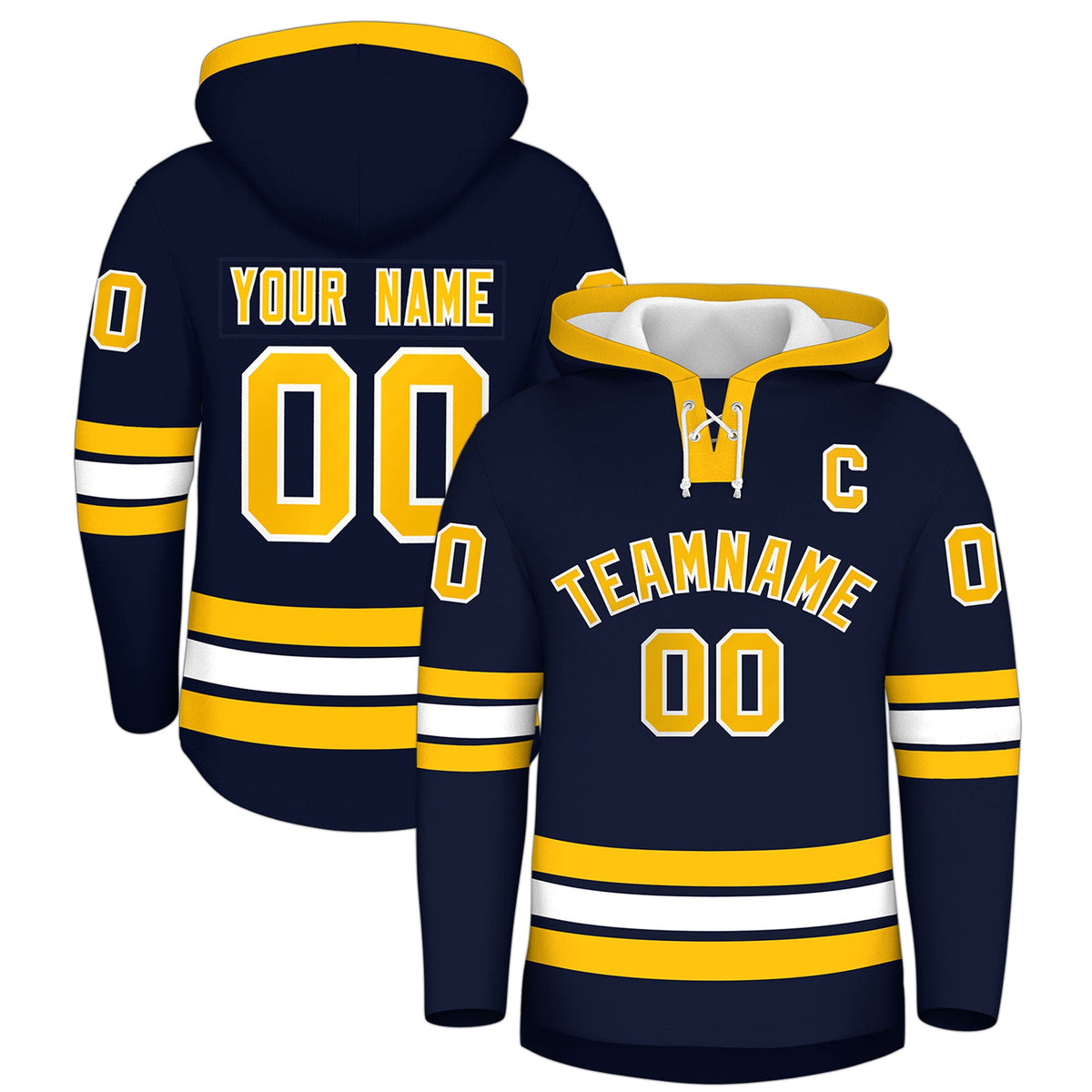 Custom Hockey Hoodie Jersey Navy White Classic Style Add Name,Number &amp; Logo