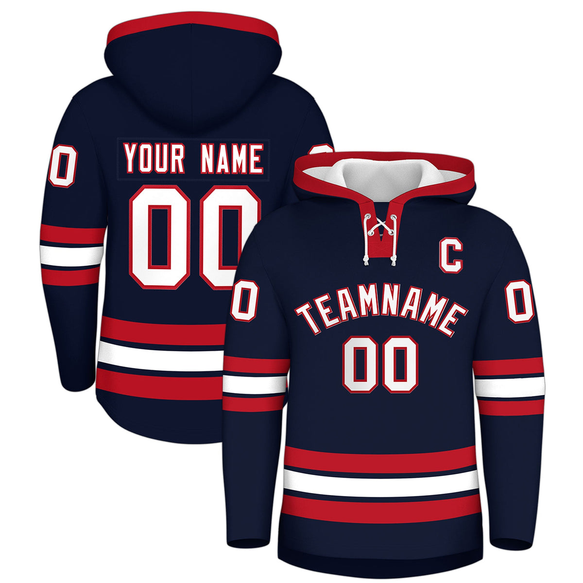 Custom Hockey Hoodie Jersey Navy Red Classic Style for Men&amp;Youth
