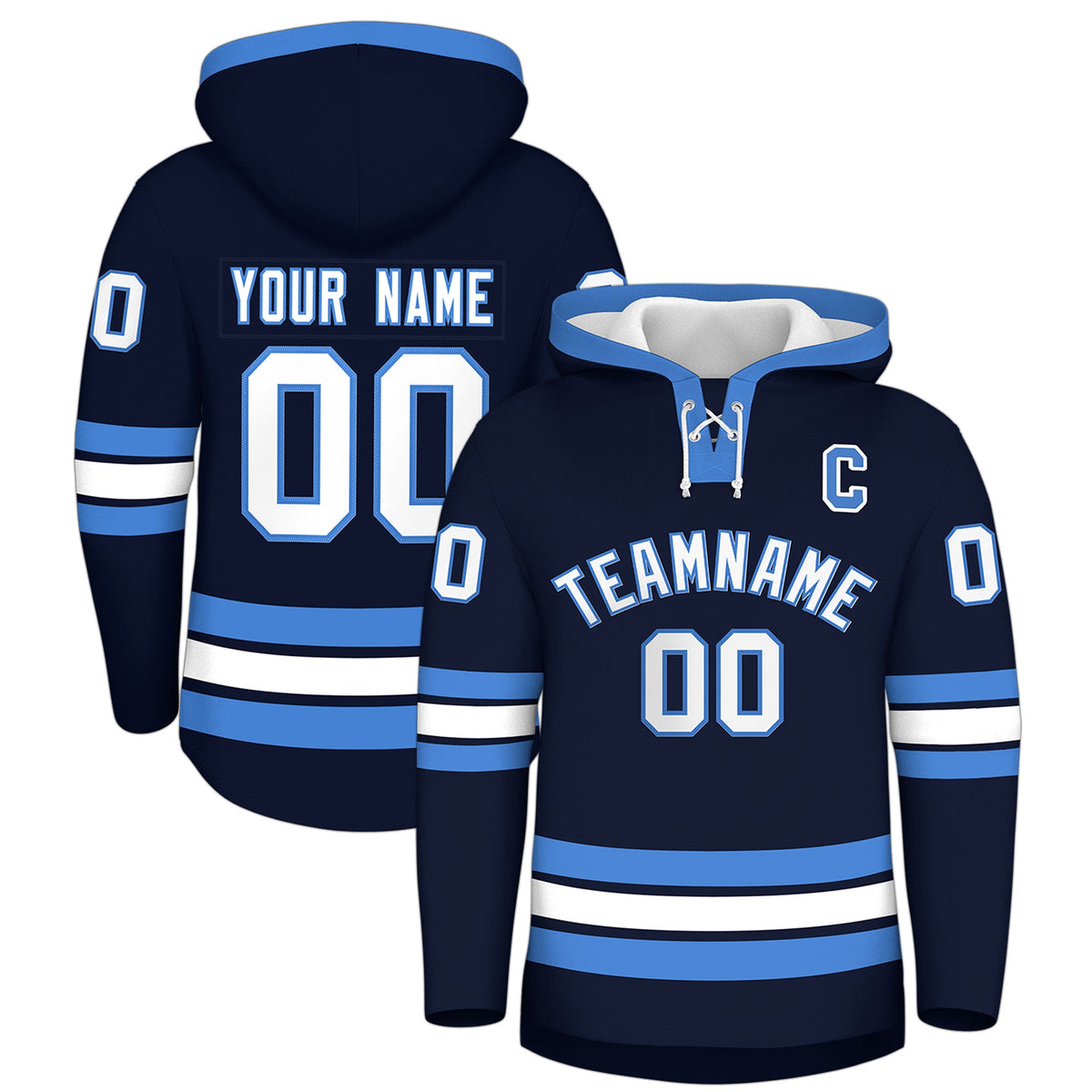 Custom Hockey Hoodie Jersey Navy Powder Blue Classic Style for Men&amp;Youth
