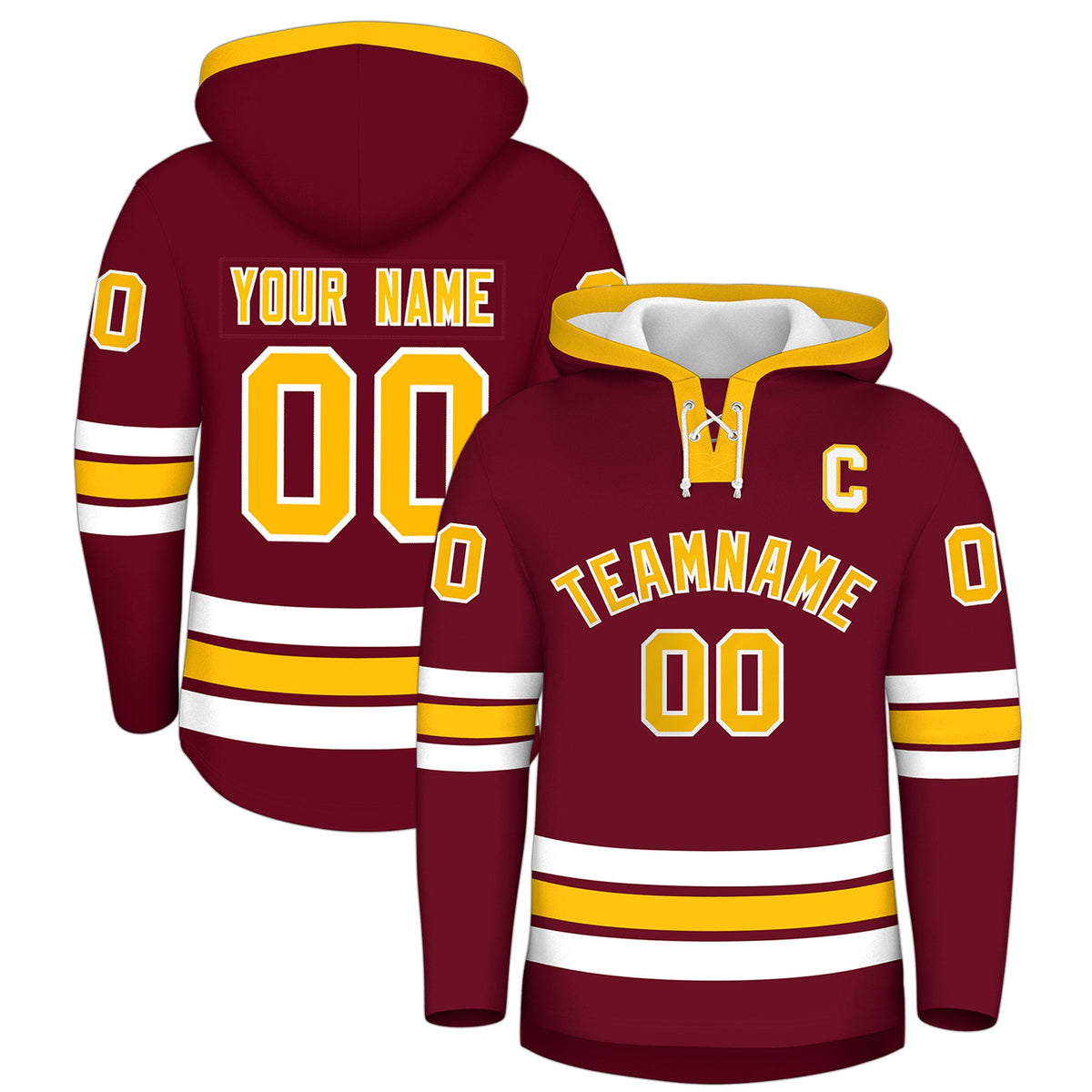 Custom Hockey Hoodie Jersey Crimson Gold Classic Style Add Name,Number&amp;Logo