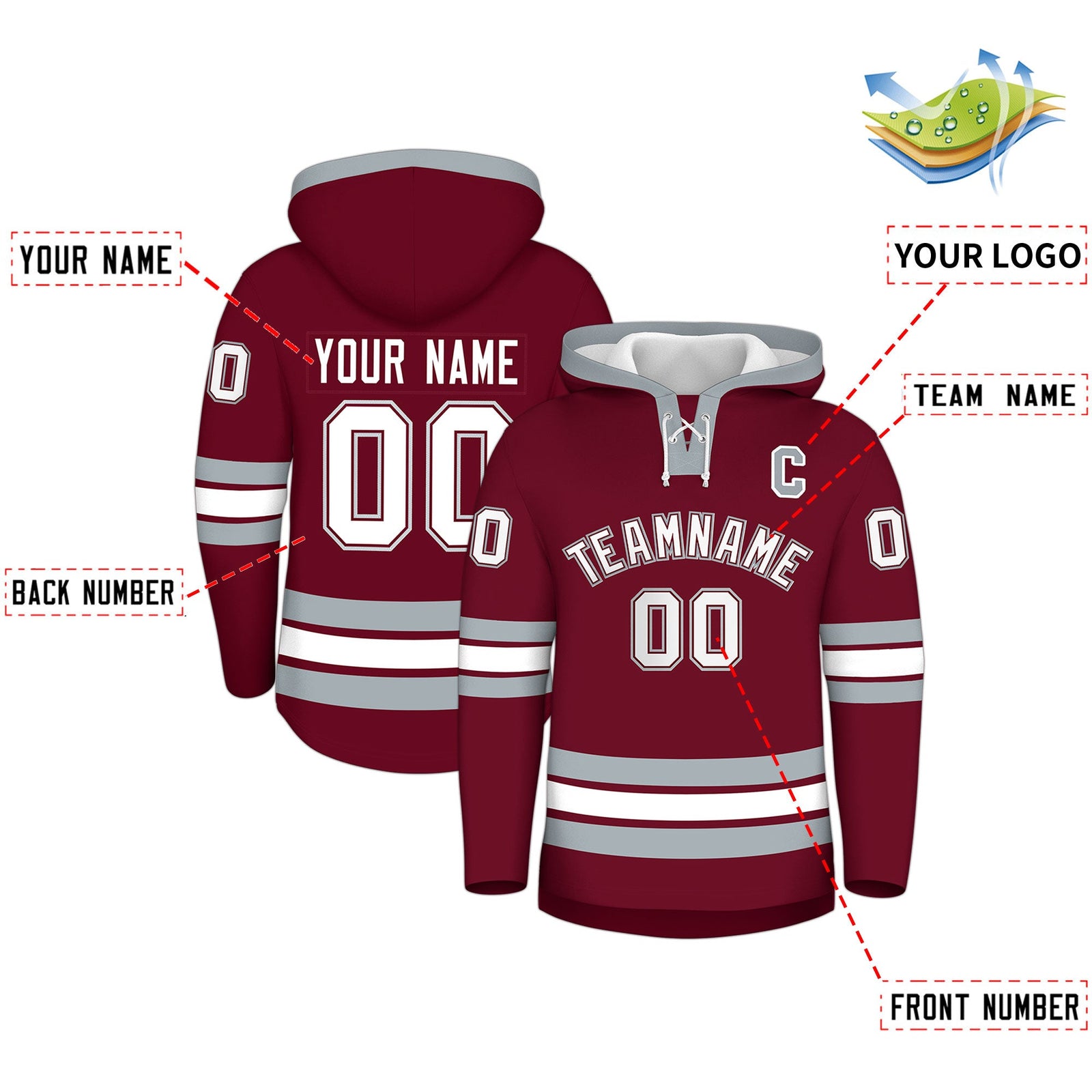 Custom Hockey Hoodie Jersey Crimson Silver Classic Style for Men&Youth