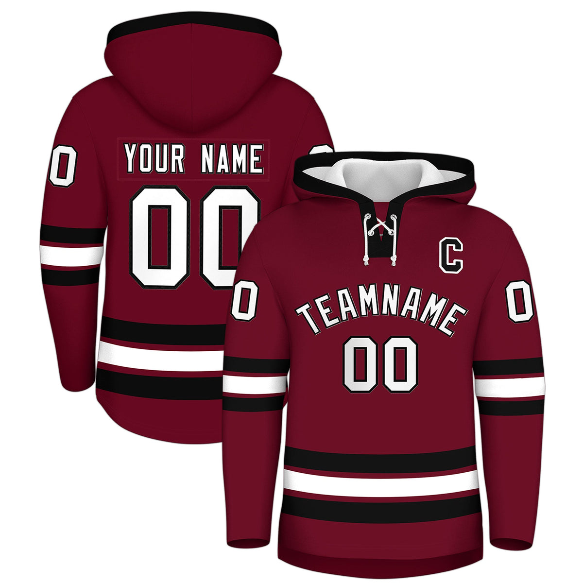 Custom Hockey Hoodie Jersey Crimson Black Classic Style Add Name,Number&amp;Logo