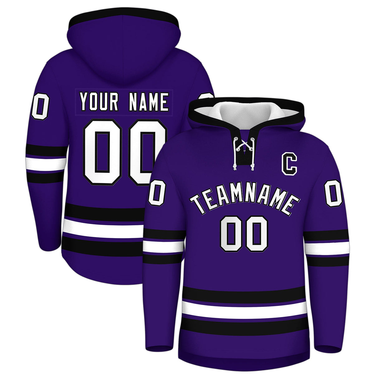 Custom Hockey Hoodie Jersey Purple Black Classic Style Add Name,Number&amp;Logo