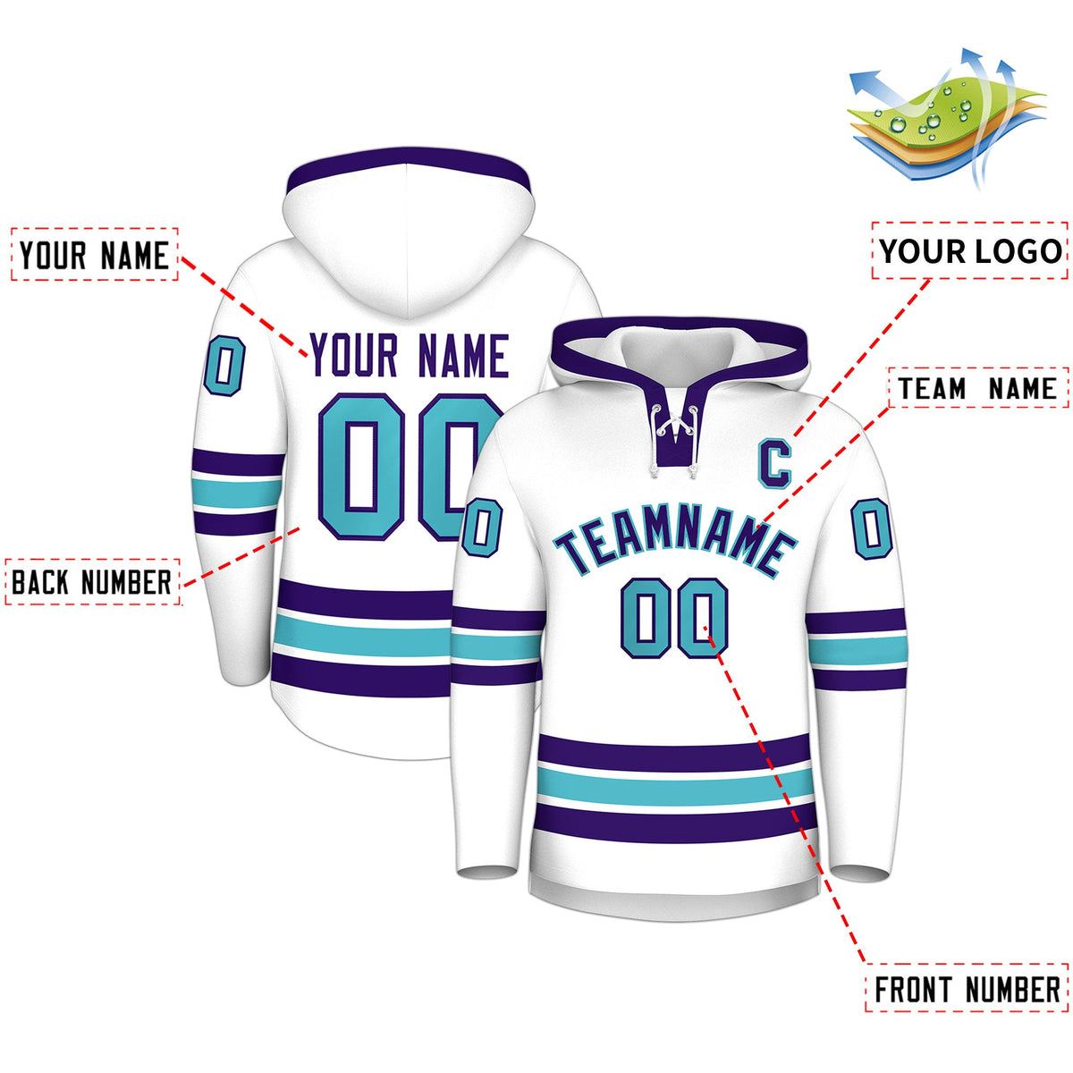 Custom Hockey Hoodie Jersey White Purple Classic Style for Men&amp;Youth