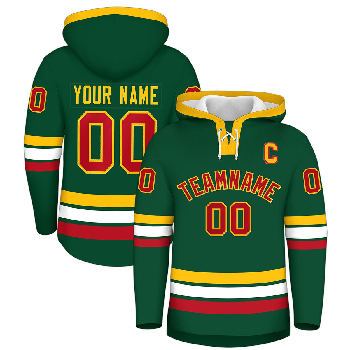 Custom Hockey Hoodie Jersey Dark Green Gold Classic Style Add Name,Number &amp; Logo