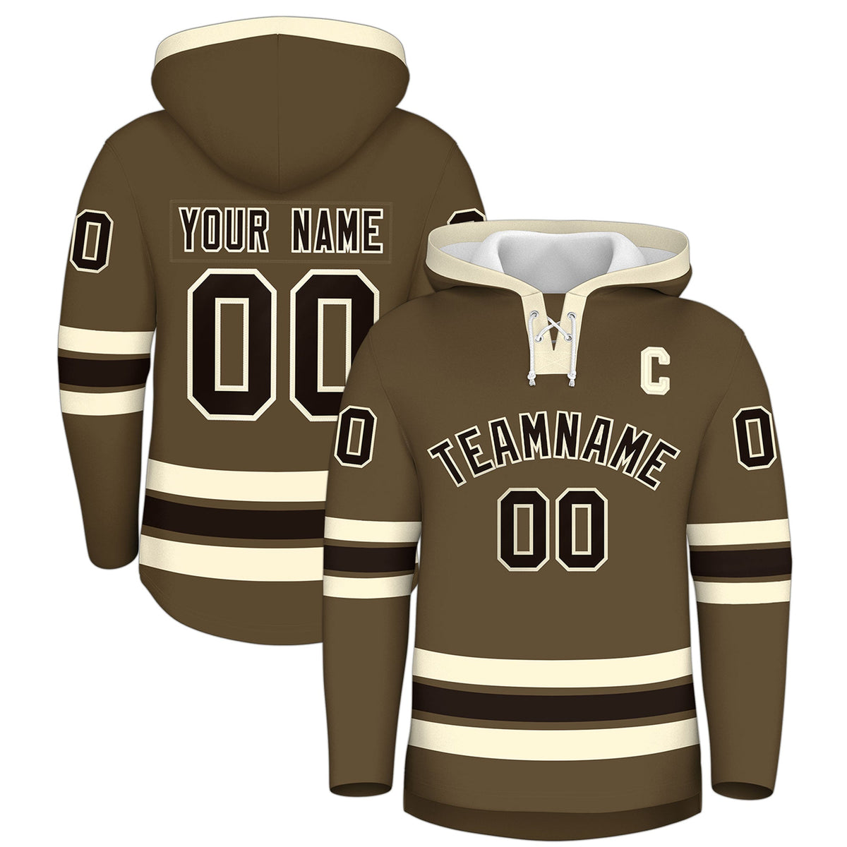 Custom Hockey Hoodie Jersey Light Brown Cream Classic Style Add Name,Number &amp; Logo