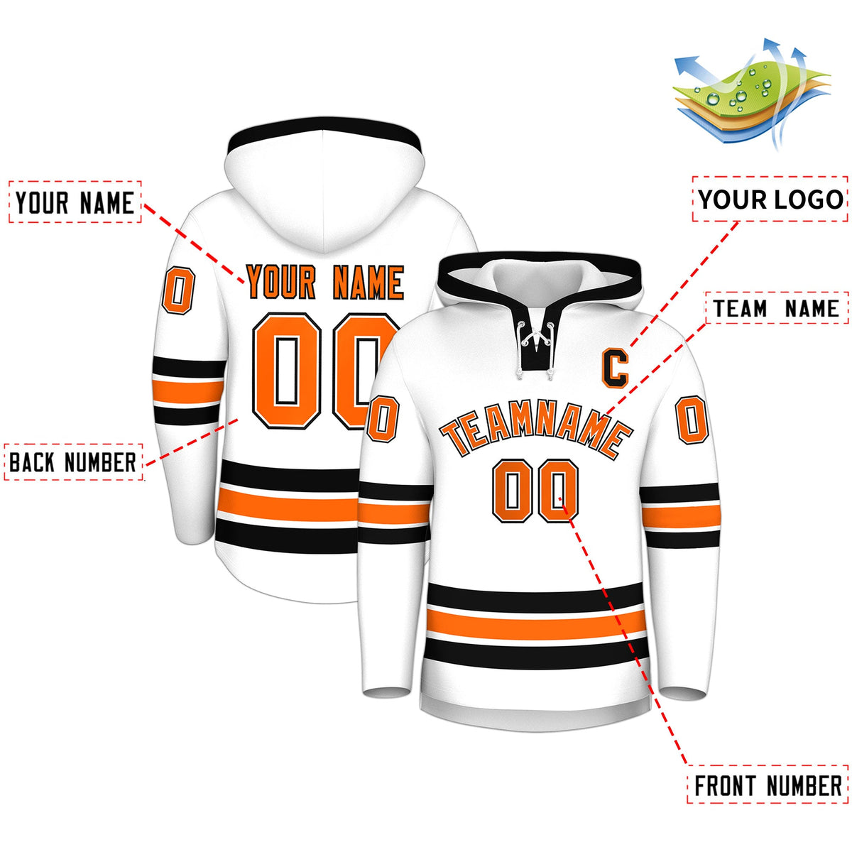 Custom Hockey Hoodie Jersey White Black Classic Style for Men&amp;Youth