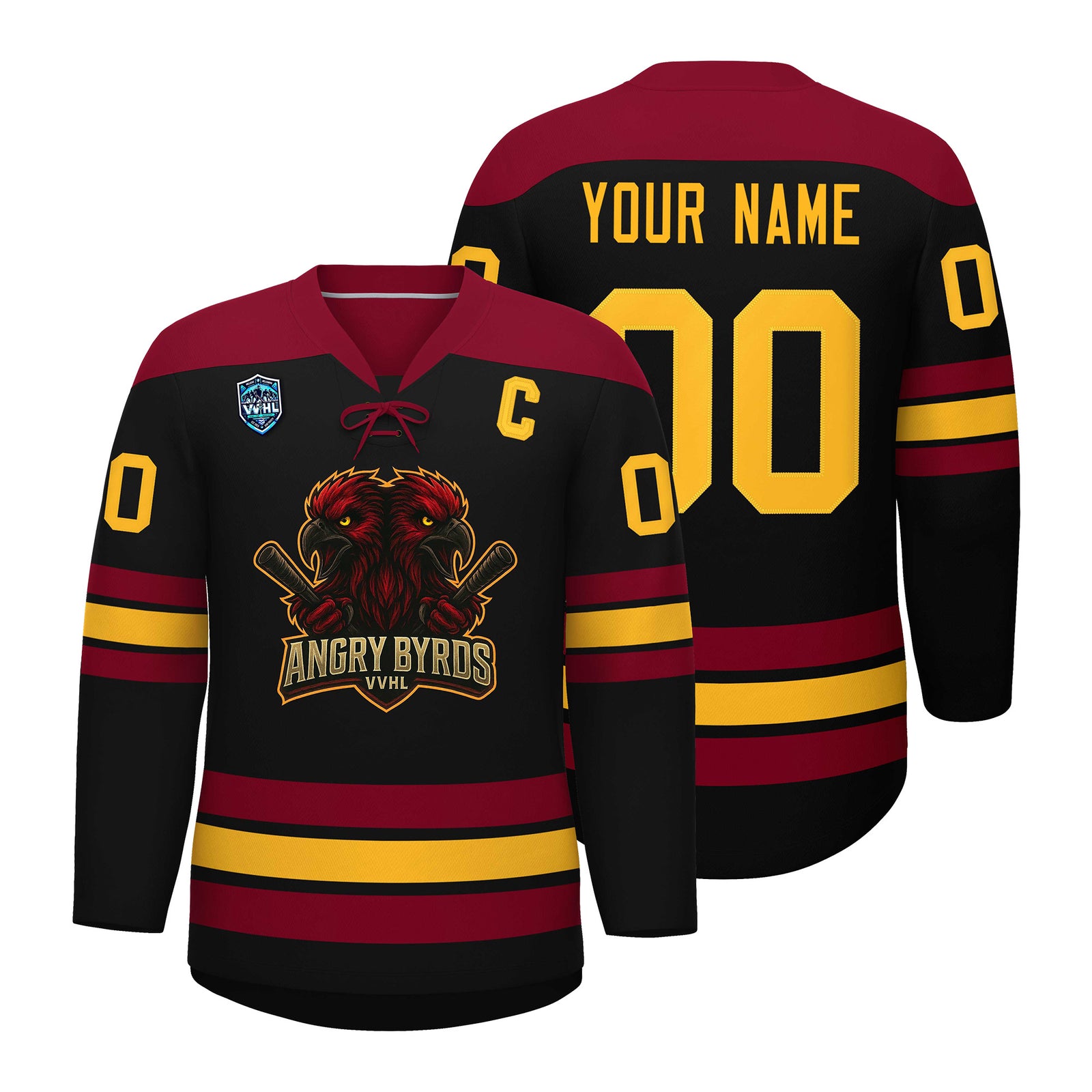 VVHL S7 Angry Byrds Black White Hockey Jersey