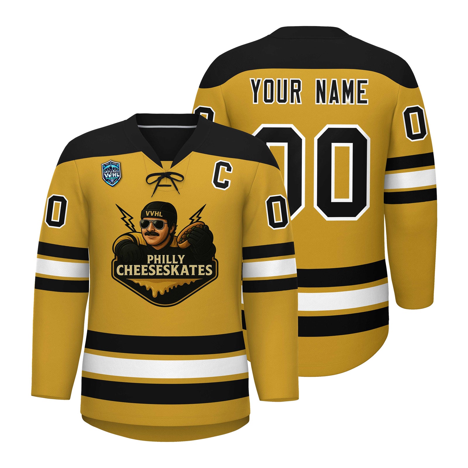 VVHL S7 Philly Cheeseskates Gold Yellow White Hockey Jersey
