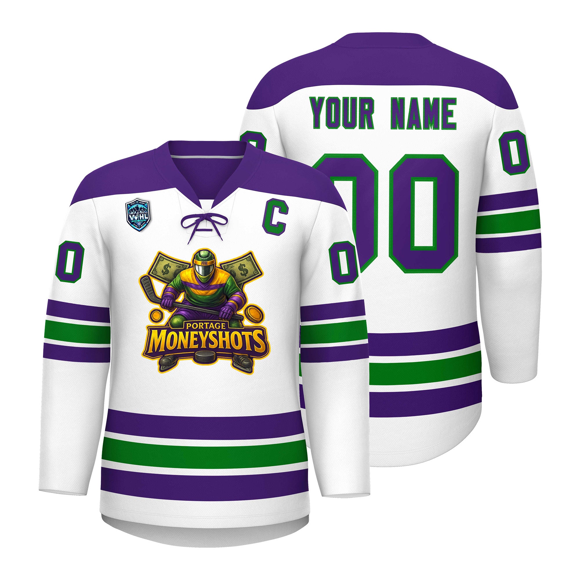 VVHL S7 Portage Moneyshots Green White Hockey Jersey