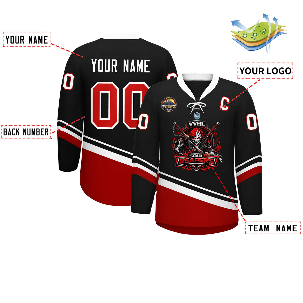 VVHL S10 SOUL REAPERS Black WHite Hockey Jersey