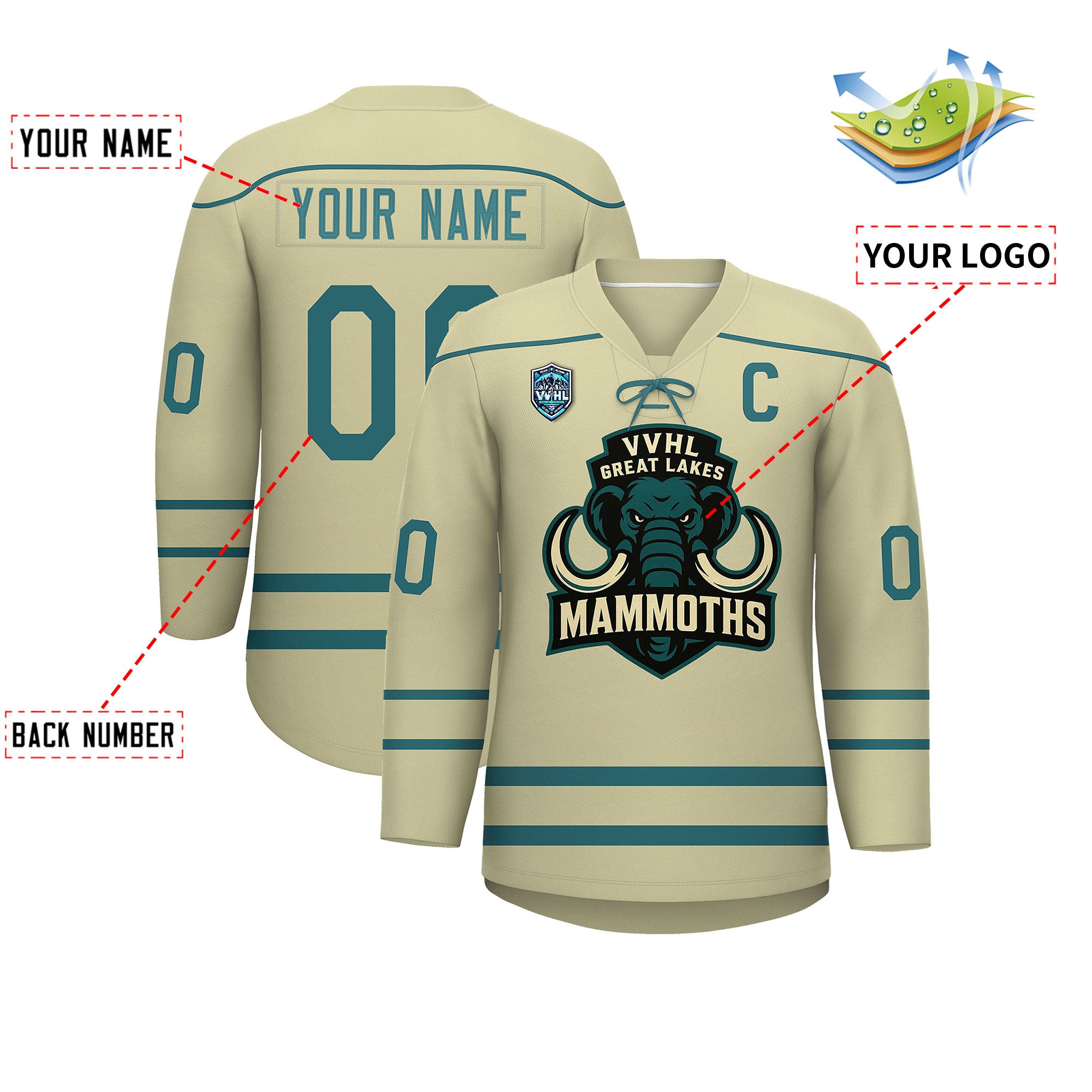 VVHL S9 Great Lakes Mammoths Black Teal Hockey Jersey