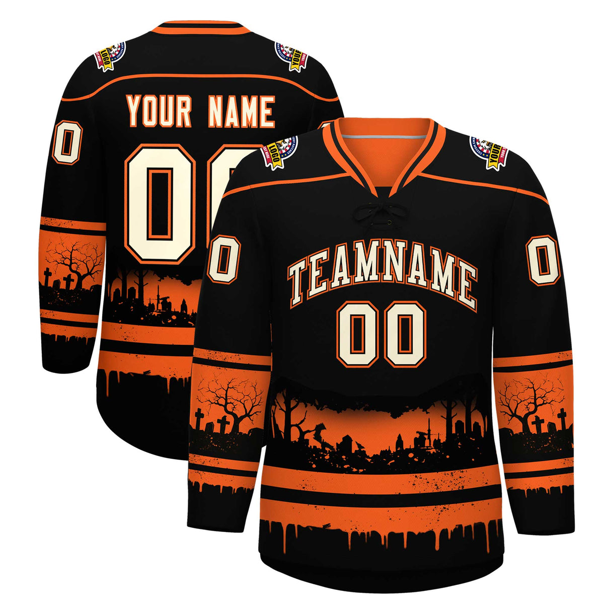 Custom Black Orange Cream Gradient Fashion Halloween Stretch Fabric Hockey Jersey| KXKSHOP