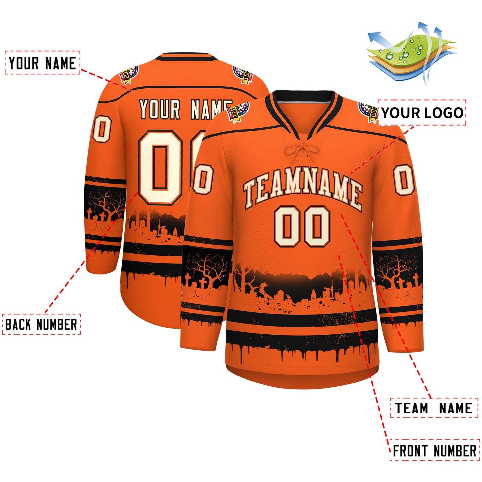 Custom Orange Black Cream Gradient Fashion Halloween Stretch Fabric Hockey Jersey| KXKSHOP