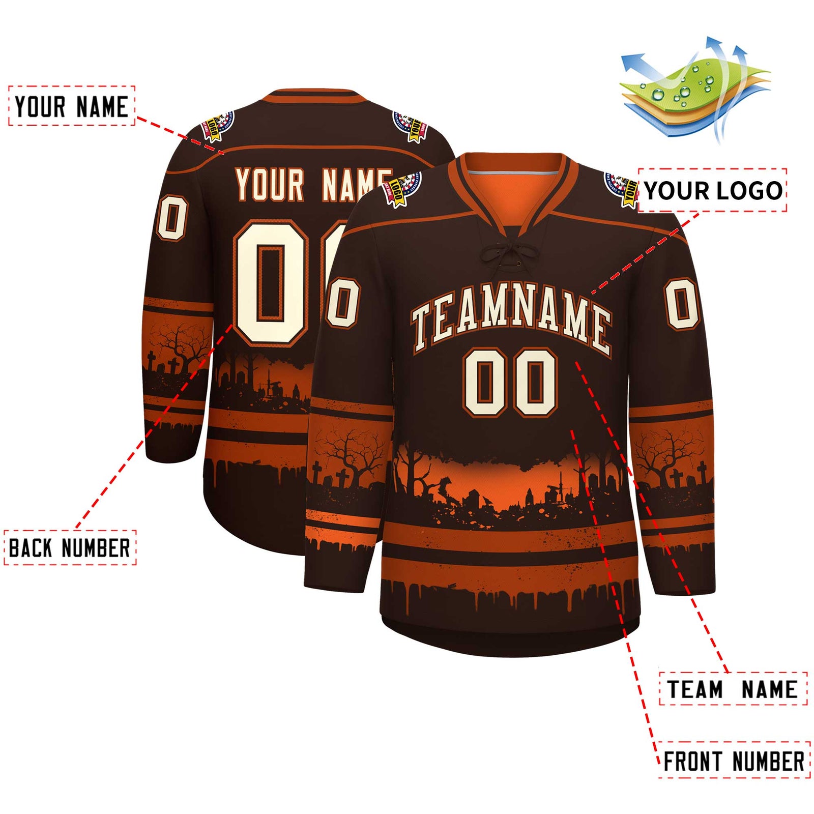Custom Brown Dark Orange Cream Gradient Fashion Halloween Stretch Fabric Hockey Jersey| KXKSHOP